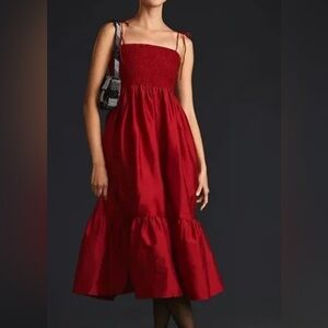 Anthropologie Red Pleated Strapless Dress